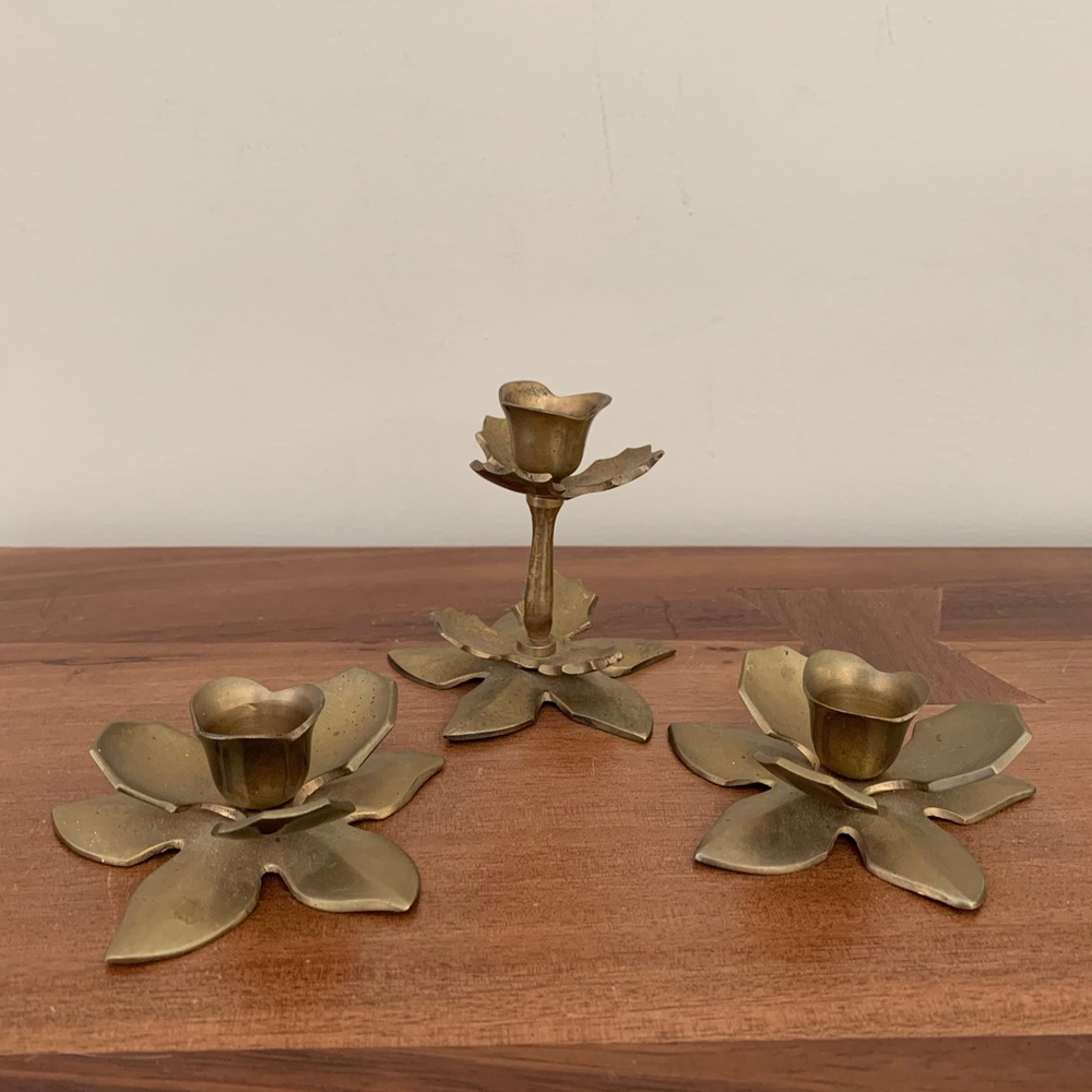 Vintage Brass flower shape candle holders